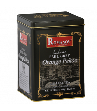 Romanov Tea | Exclusive | Earl Grey | Orange Pekoe | Big Leaf Tea | Metal Tin | GMO Free | Gluten Free | Dairy Free | Sugar Free | 100% Natural | 400 g 