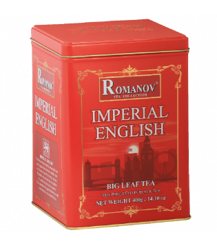 Romanov Tea | Imperial English | Big Leaf Black Tea | 100% Pure Ceylon Black Tea | Metal Tin | GMO Free | Gluten Free | Dairy Free | Sugar Free | 100% Natural | 400 g 